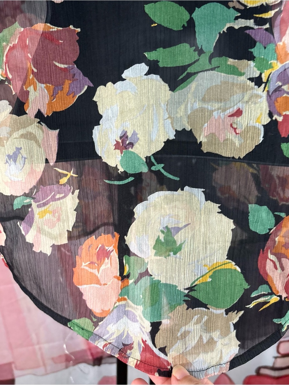 Ralph Lauren Black Floral Print Blouse with Green Label Sz L - Picture 10 of 10